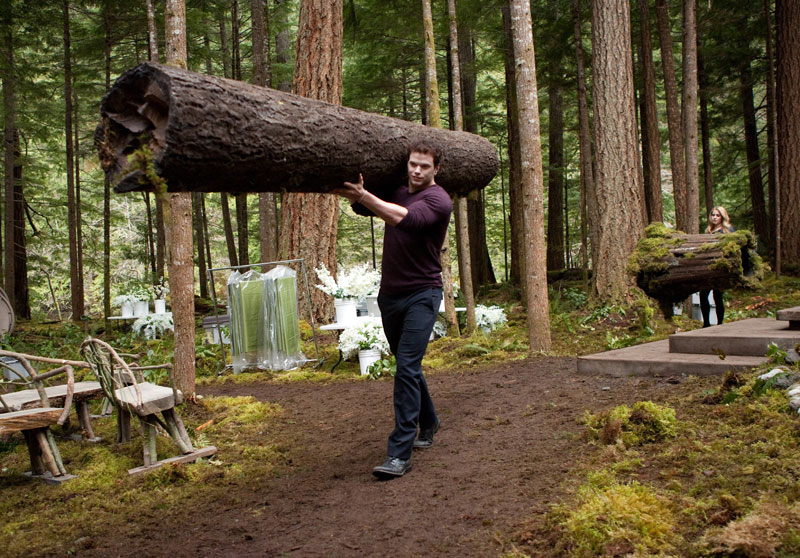 Emmett (Kellan Lutz) carrying a tree in Breaking Dawn: Part I