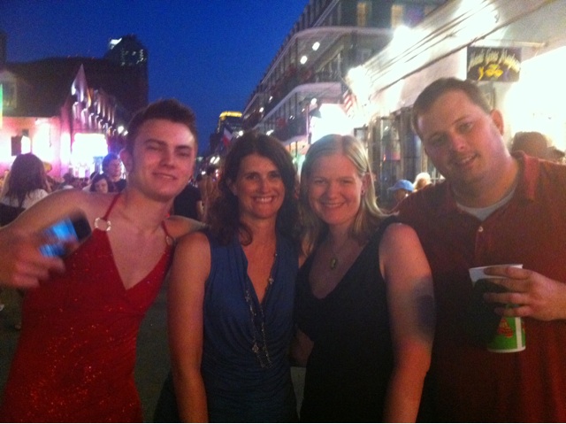 Author Laurie London and I get photo bombed by a couple drunk guys on Bourbon Street.