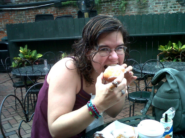 Kelly Meding can eat beignets without making a mess. It's a superpower. (Photo via @KellyMeding)